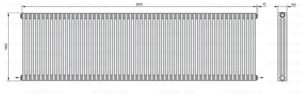 Схема (чертеж) Радиатор Zehnder Charleston 3180/55 №2670 Technoline TL